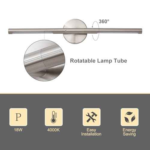 Brushed Nickel Bathroom Light Fixtures Over Mirror 24 Inch, 18W 360¡Æ Rotatable Dimmable 4000K LED Vanity Light Bar, Modern Bathroom Vanity Lights Above Mirror