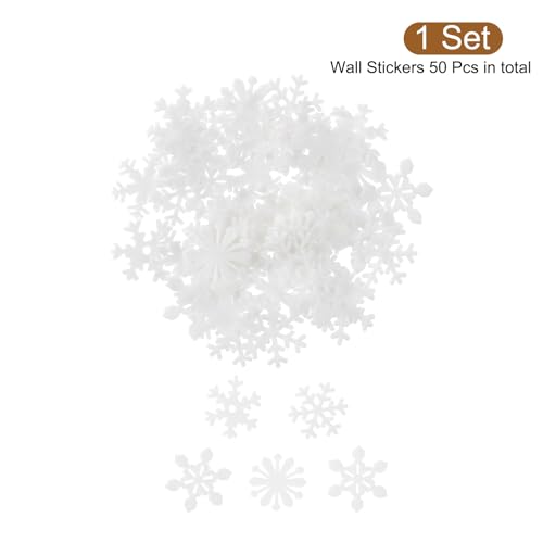 uxcell 50pcs Glow in The Dark Snowflake Fluorescent Plastic Wall Stickers Adhesive Murals Decals for Home Art Ceiling Bedroom Wall Decorations, White