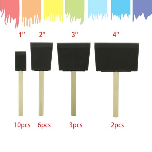Poly Foam Brushes 21pcs, Sponge Brushes, Foam Paint Brush, Foam Brushes for Painting, Staining, Paint Sponges (1", 2", 3", 4")