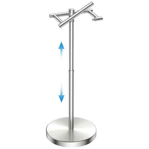 Toilet Paper Holder Stand Adjustable, Freestanding Tissue Roll Holder for Bathroom, Pivoting Design, Durable SUS 304 Stainless Steel and Weighted Base Toilet Paper Storage Holder, Brushed Nickel