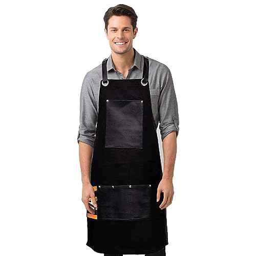 TBP Professional Barber Apron with 8 Waterproof Leather Pockets, Heavy Duty Premium Quality, Ideal for Hair Stylist, Kitchen, Chef BBQ Grill Apron