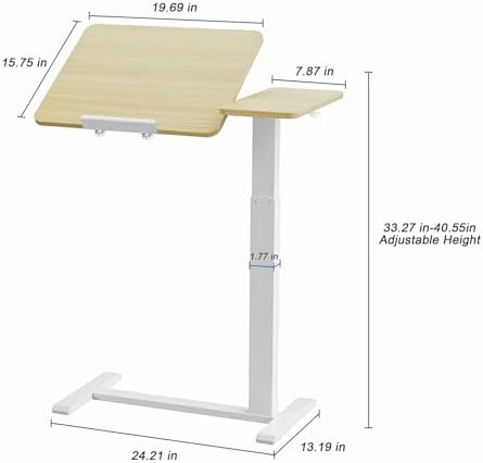 Ywin Medical Adjustable Tilt Overbed Bedside Table with Wheels, Small Portable Desk, Tray Table(27.6" W x 15.8" D), for Bedroom, Hospital, Couch, Office Use,Light Rustic Brown