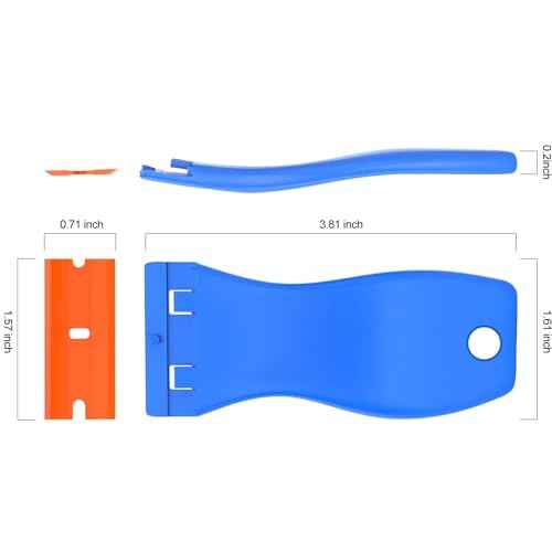8 Pcs Plastic Razor Blade Scraper and 100 Pcs Blades, Remove Label Decal Tool£¬ Forwithout Scratches Plastic Razor Blade Scraper, Adhesive Remover for Stickers, Kitchen Appliances and Paints on Window