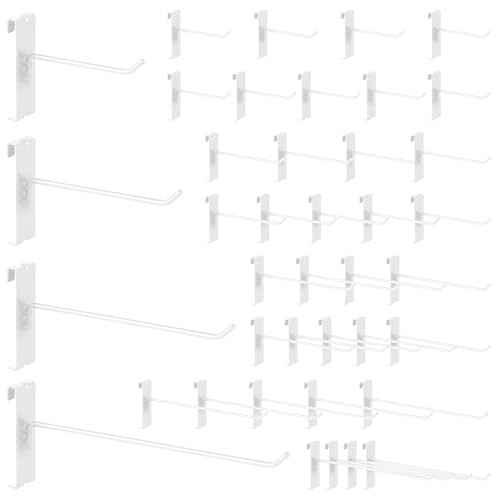 40Pcs 4" 6" 8" 10" Gridwall Display Hooks Assortment Set, White Metal Grid Wall Panel Hanging Display Hook for Garage Shop Retail Storage, Wire Diameter 5mm// 0.2¡°