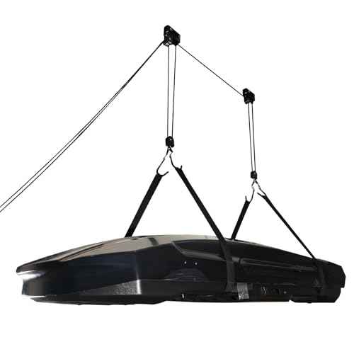 SYDSZ Cargo Box Ceiling Hoist ? Garage Pulley Lift System for Rooftop Cargo Carrier Fits Garage or Shed with 200lb Capacity for Roof Luggage Frame or Kayak, Canoe or Bicycles