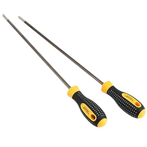 SEUNMUK 6 PCS 12 Inch long Magnetic Precision Screw Driver Tool Set, 3 Flat Head and 3 Cross Head Screwdriver Set, Magnetic Long Screwdriver Set with Rubber Handle
