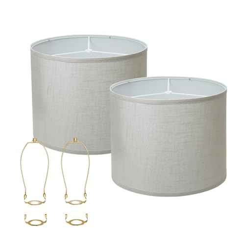 White lamp shades,linen lamp shade,lampshades set of 2 with 2 lamp shade harp,drum lamp shades for table lamps,15" Top X 15" Bottom X 12" H,Spider Fitter, Easy Assembly Required