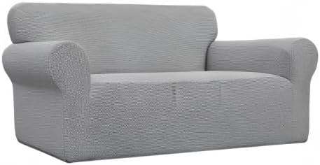 Easy-Going Stretch Oversized Loveseat Slipcover 1-Piece Sofa Cover Furniture Protector Couch Soft with Elastic Bottom for Kids Polyester Spandex Jacquard Fabric Small Checks Light Gray