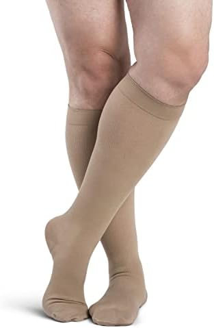 SIGVARIS Men’s DYNAVEN Closed Toe Calf-High Socks 30-40mmHg - Large Short - Light Beige