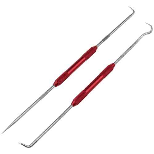 AYLIFU Double Pointed Scraper Metal Hook and Pick Set 45 degrees 90 degrees Pointed Mark Tool For Carpenter Mechanic, 8.3 inch (red)