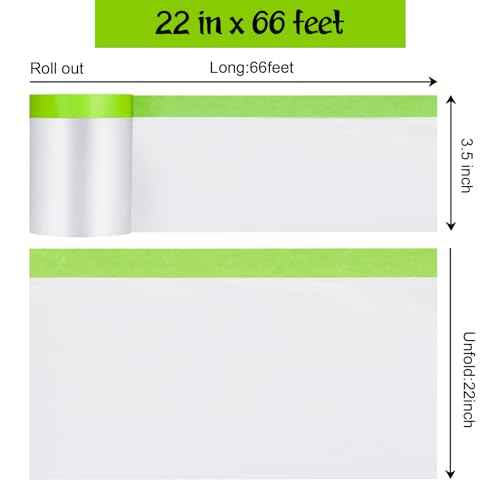 Pre-Taped Masking Film for Painting - 22" x 66'Painters Plastic roll,with Automotive Paint Tape,Decoration Painters Plastic,Windows and Furniture Protection (2 Rolls)