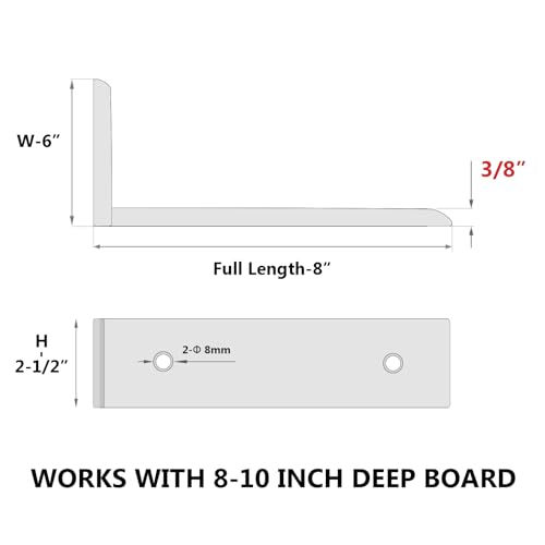 4-Pack 8 Inch Countertop Support Brackets, Heavy Duty L Brackets for Quartz/Wood/Laminate/Granite Countertops | 3/8" Thick Metal Steel | Frosted Black Powder Coated