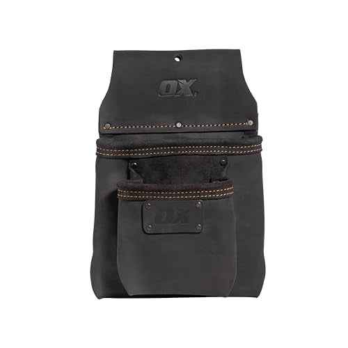 OX Tools Pro Oil-Tanned Leather 2 Pocket Utility Bag ? Top Grain Leather Construction & Stitching Reinforcements
