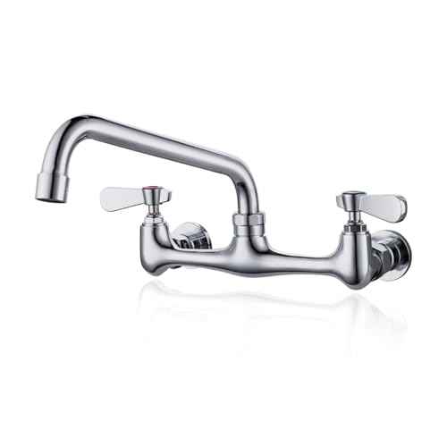 Commercial Kitchen Faucet 8 Inch Center Wall Mount Commercial Sink Faucet with 8 Inch Swivel Spout 2 Dual Handle Laundry & Utility Room Sink Faucets Restaurant Industrial Chrome Mixer Tap