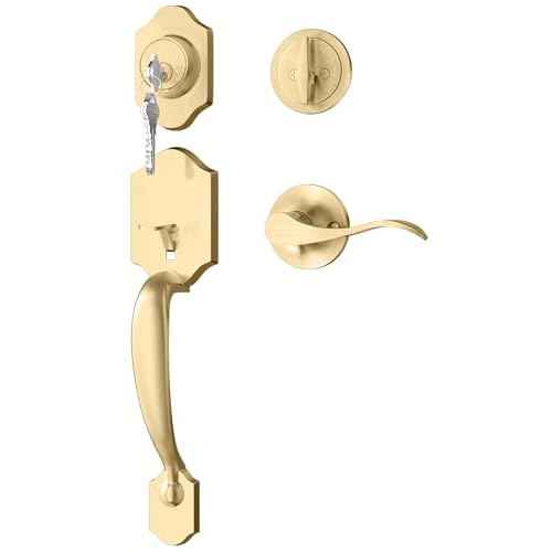 goldenwarm Front Door Handle and Deadbolt Set, Gold Front Door Lock Set with Reversible Handle Lever, Classic Brass Front Door Hardware, Front Door Handles and Locks