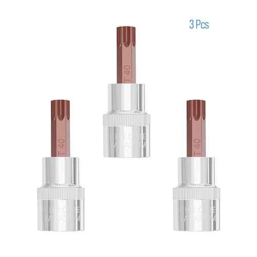 3PCS 3/8" Drive T40 Torx Bit Socket, S2 Steel Bits, Heat Treated CR-V Steel Star Sockets 1.9" Length