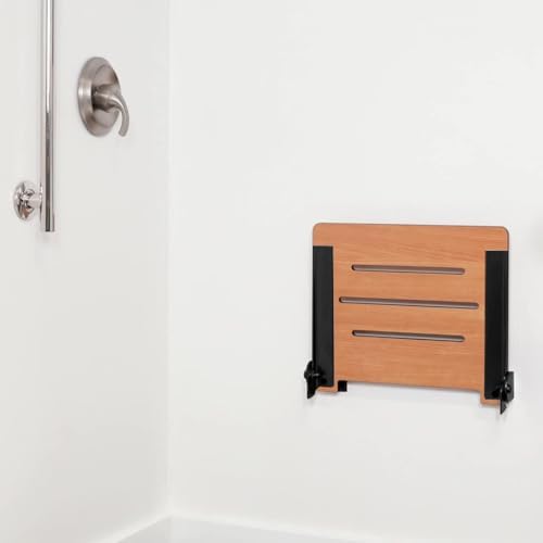 Seachrome 18 inch Silhouette Slimline Folding Wall Mount Shower Bench Seat, White Seat with Silver Frame