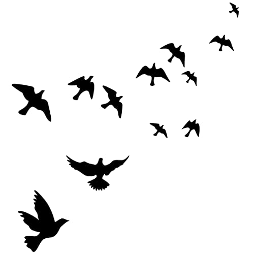 M MLM Black Flying Birds Wall Decal - 12 Pcs Vinyl Pigeon Stickers for Livingroom, Bedroom, Kids Room Decor