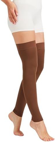 MGANG 15-20 mmHg Compression Stockings for Women & Men, Thigh High Medical Footless Graduated Compression Sleeves with Silicone Dot Band, for Varicose Veins, Edema, Travel, Flight, Pregnant, Brown S