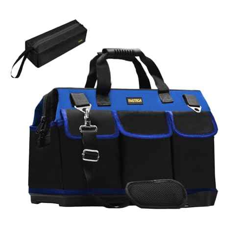 FASTECH 22 Inch Bottom Tools Bag With Wide Mouth For Tool Storage, Carrier and Organizer, Heavy Duty Tool Tote Bag For Men/Women, Wide Mouth Tool Bag With Inside Pockets (22 Inch)