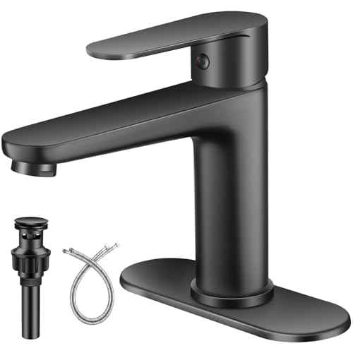 Black Bathroom Faucet Single Hole Single Handle 304 Stainless Steel Modern Sink Commercial RV Faucet with Pop-Up Waste for 1 or 3 Hole 4 Inch Vanity Bathroom Sinks