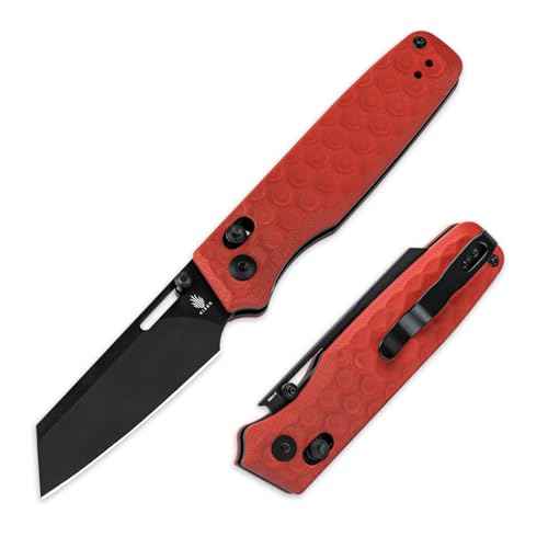 Kizer Task Pocket Knife, 3.04 Inch Nitro V Sheepsfoot Blade EDC Folding Knife with Innovative Clutch Lock, Spicy Red G10 Handle Camping Knives, Small Hunting Knives with Thumb Stud Opener, V3641A2