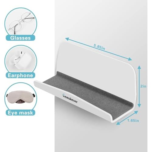 Acrylic Home Office Wall-Mounted Reading Glasses Holder, Sunglasses Glasses Wall Shelves, Eyeglasses Display Rack, Glasses Organizer with Adhesive Tape for Bedroom, Living Room, Entryway (White)