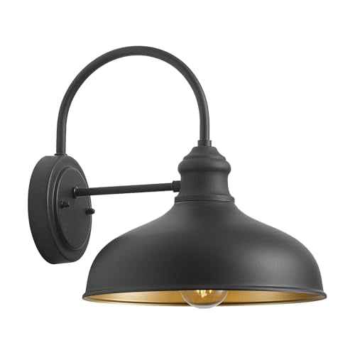 10" Dome Barn Lights for Farmhouse, Matte Black Gooseneck Outdoor Light Fixture, Exterior Porch Lighting with Wall Mount, Outside Goose Neck Wall Sconce for Patio