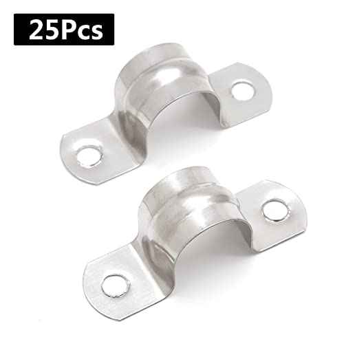 25PCS M20 (3/4 Inch) Conduit Clamps, Stainless Steel Two Hole Strap U Bracket Rigid Pipe Strip, Cable Clamp Hanger with 2 Holes Fit for 3/4 inch Pipes OD
