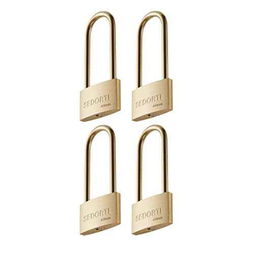Weather Proof Lock, Keyed Alike Solid Brass Padlocks with Long Brass Shackle, Light Duty, 1-1/2" Wide Body, Marine Padlock, Anti Rust Lock, 4 Pack
