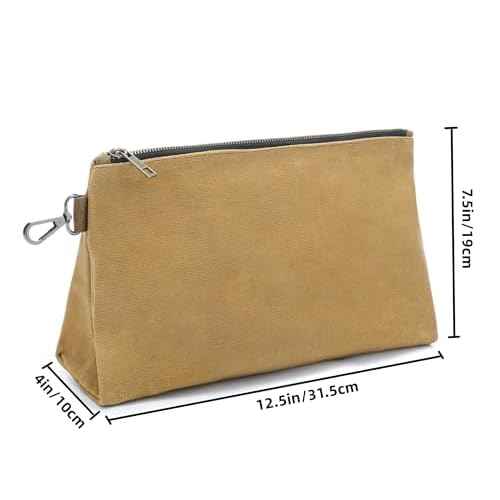Waxed Canvas Tool Pouch, Heavy Duty Tool Bag with Smooth Zipper & Multipurpose Pouch Tote Bag with Carabiner