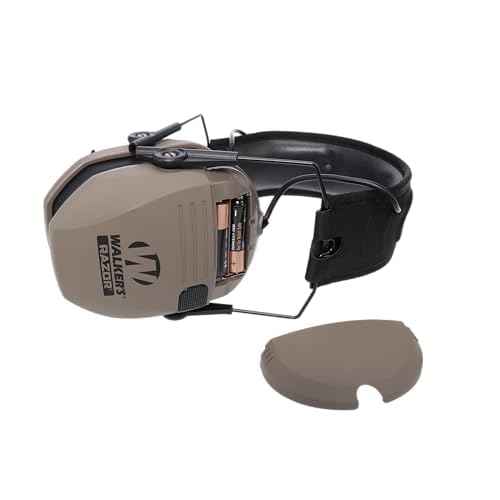 Walker's Razor Slim Low Profile Earmuff Hearing Protection with Safety Glasses FDE