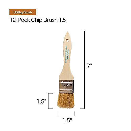 Vermeer Chip Paint Brushes - 12-Pack - 1.5" Chip Brushes for Paints, Stains, Varnishes, Glues, & Gesso - Home Improvement - Interior & Exterior Use