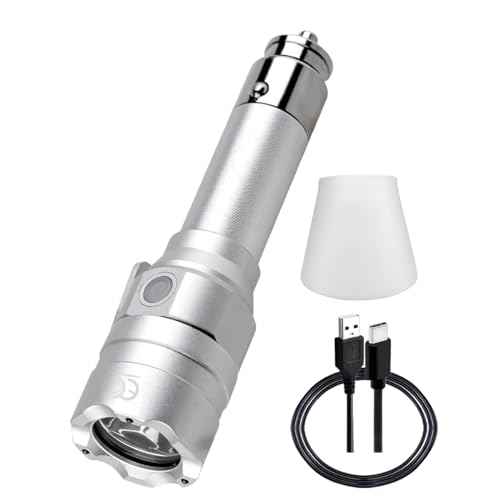 Small Flashlight Rechargeable with Diffuser 12 Volt Car Cigarette Lighter & USB C Charge for Auto Vehicles Emergency, Car Escape, Outdoors, Daily Use