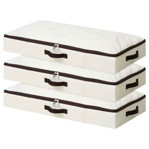 AMJ 3 Pack 4inch Underbed Storage Bins, Under Bed Storage Containers with Zippers for Blanket, Pillows, Comforters & Quilts, Beige