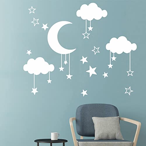 Big Cloud Wall Decals, Star Wall Stickers, Art DIY Good Night Nursery Decor, Removable Clouds Moon Stars Wall Stickers for Kids Nursery Bedroom