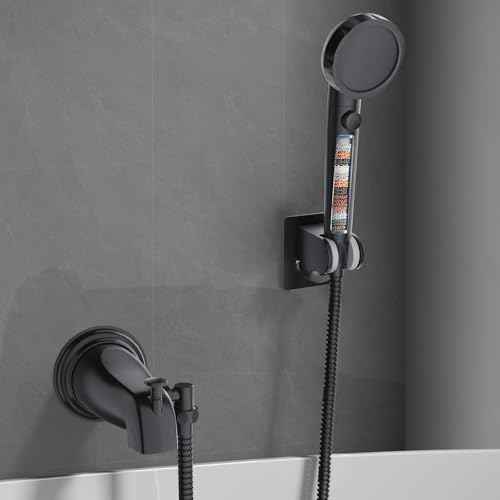 All Metal Bathtub Faucet Sprayer Attachment, Tub Spout with Diverter and Filtered Shower Head, Bathtub Hose Attachment for Tub Faucet, 3 Settings Hand Held Shower with On/Off Switch (Black)