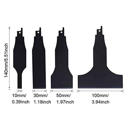 4PCS Reciprocating Saw Scraper Blade, High Carbon Steel Tile Cleaning Tools for Removing Tile Grout Glue Gaps Adhesives, Wall Cleaning, Metal derusting (Black)