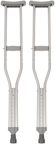 PCP Aluminum Crutches, Push Button Adjustable Height, Lightweight, 1 Pair, Adult Regular Size (5'2" to 5'10"), Chrome