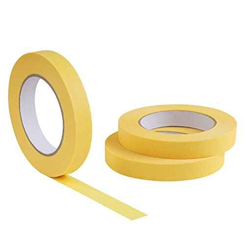 Lichamp 3-Pack Automotive Refinish Masking Tape Yellow 18mm x 55m, Cars Vehicles Auto Body Paint Tape, Automotive Painters Tapes Bulk Set 0.7-inch x 60 Yards x 3 Rolls