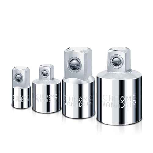 BOEN 4 Piece Socket Adapter and Reducer Set, 1/4", 3/8", 1/2" Drive Socket Adapter Set, SAE Adapter Conversion Set for Impact Driver Wrench, Chrome Vanadium Steel, Full Polished