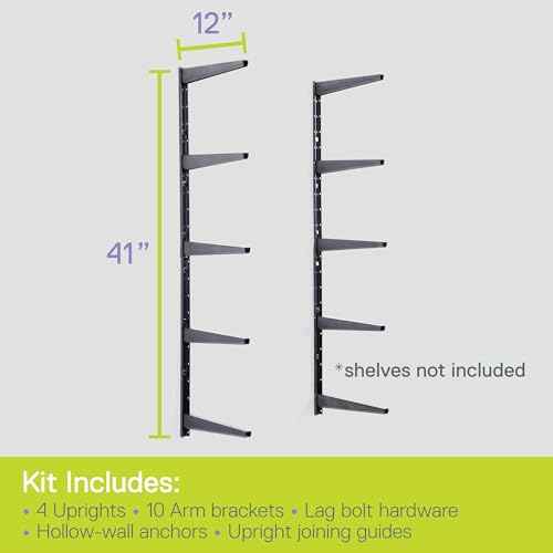 Minimalistic Black Shelf Brackets by Delta Cycle, Set of 10 Fully Adjustable 12-inch Heavy Duty Shelf Brackets, Holds Up to 480 lbs, Modern Shelf Bracket for Wood Shelves