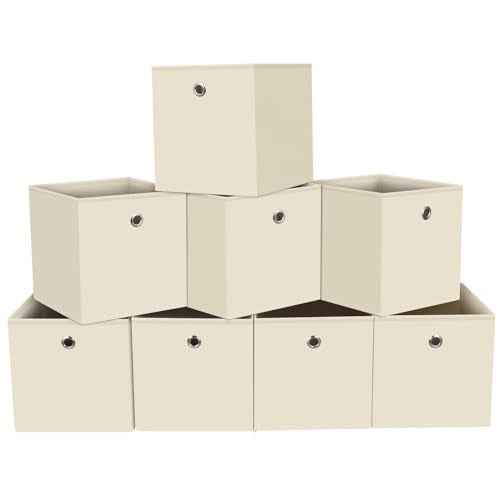 Black Fabric Storage Bins,Fabric Baskets For Organizing Shelves,11 Inch Foldable Cube Storage Bins With Handles For Home, Toys, Clothes, Bathroom, Closet Organizer,Set of 8,(Creamy-White)