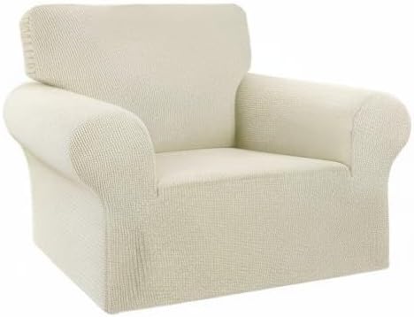 KEKUOU Stretch Single Sofa Slipcover 1 Piece Couch Sofa Cover (31"-55") Furniture Protector 1 Seater Sofa with Elastic Bottom for Kids,Pet.Jacquard Small Checked Pattern Fabric(Small,Beige)