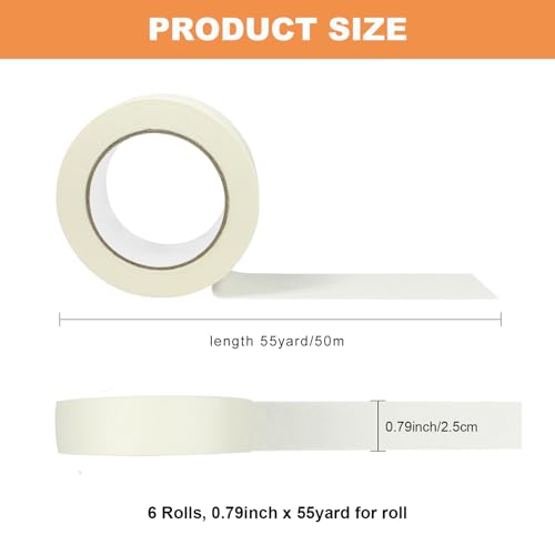 Masking Tape 1 inch 55 Yards 6 Pack Versatile Adhesive Painting Tape for General Purpose Use, Easy-Remove, Ideal for Labeling Painting,DIY, Art,Home,Office, School Total 330 Yards