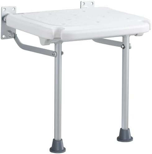 VEVOR Folding PE Shower Seat, 15.7'' x 14.8'' Unfolded, Wall Mounted Fold Up Shower Bench with 500 lbs Load Capacity, Space Saving Fold Down Shower Chair for Seniors Pregnant Women Children Adults