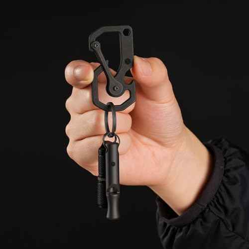 KeyUnity Titanium Carabiner Keychain Tool, 3 Functions in 1 Multitool for Everyday Carry (KU06BK)
