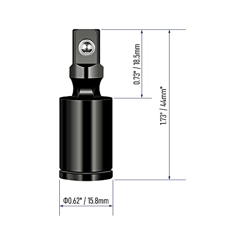 1/4" Universal Joint Swivel Socket Adapter, Black Impact Socket Extension, CR-V Steel, 2PCS