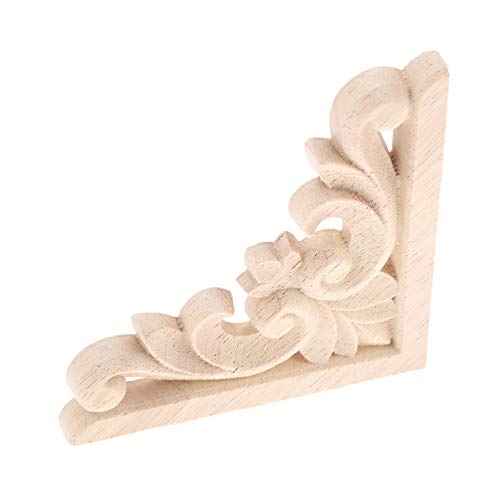 MUXSAM Furniture Applique, 8x8cm/3.15"x3.15", Wood Carved Corner Onlay Unpainted Frame Decal for Wall Cabinet Door Bed Dresser Mirror Decoration(4-Pack)