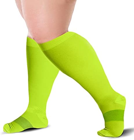Knee High Compression Socks 15-20 mmHg - Everyday Use Improves Blood Circulation, Relieves Pain & Swelling (3X-Large, Neon Green (1-Pair))
